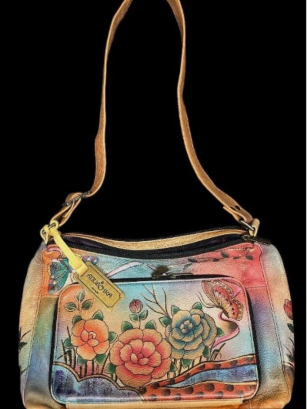 ANUSCHKA TWIN TOP EAST WEST ORGANIZER SHOULDER BAG PREMIUM ROSE ADJ STRAP